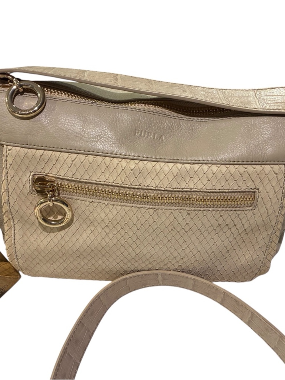 Furla Beige Leather Belt Bag / Crossbody w/ Gold Hardware - Picture 4 of 16